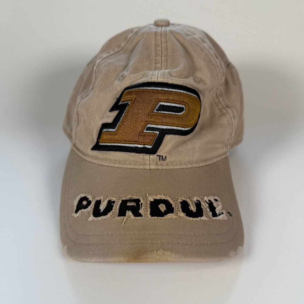 PURDUE Boilermakers Distressed Adjustable Strapback Baseball Cap Dad Hat Beige